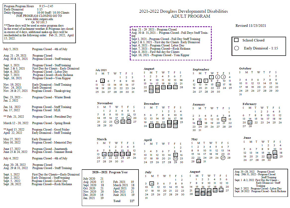 DDDC Adult Program Calendar 2021-2022