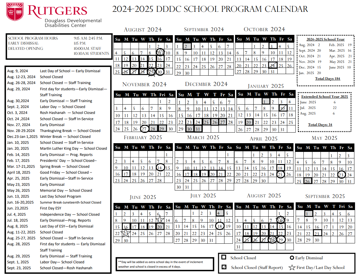 DDDC Calendar School Year 2024-2025