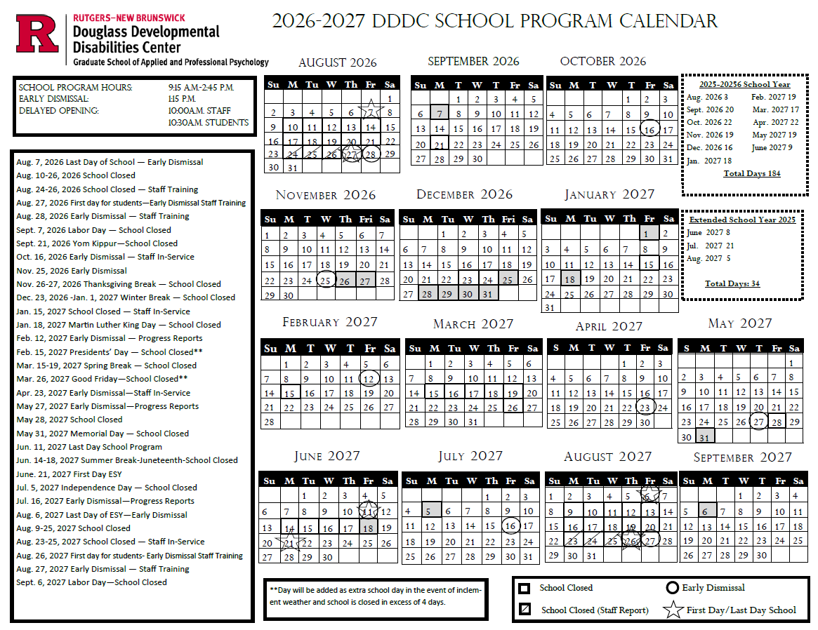 2025-2026 DDDC School Program Calendar - Graphical VIew